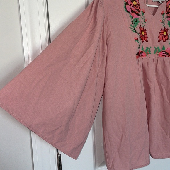 Hayden Mexican Embroidered Top Long Sleeve Boho Peasant Casual Tunics Blouse L - Picture 5 of 5